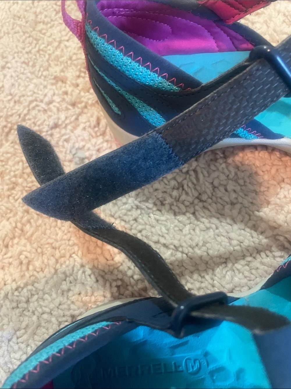 Merrell Navy and Teal Kids Water Shoes with Pink Accents